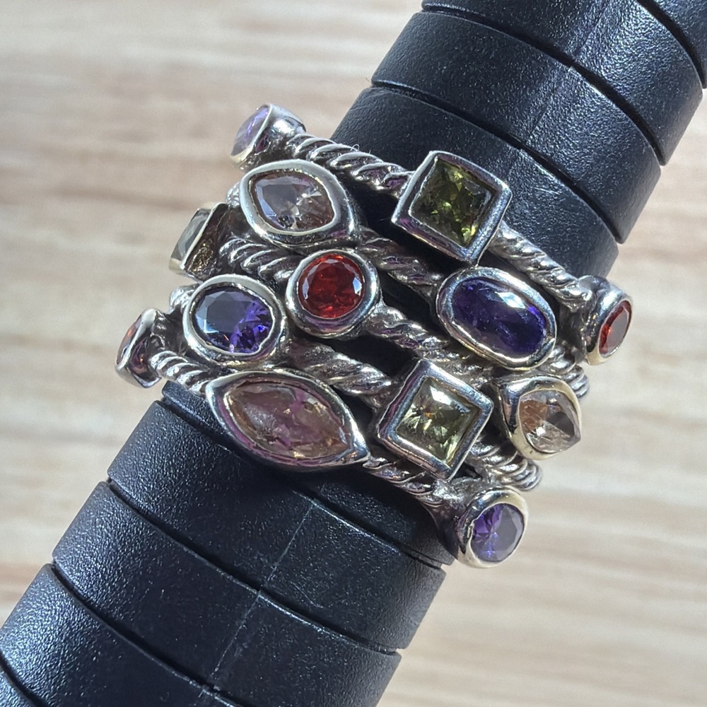 Sterling Silver 7 Grams Rainbow CZ Layered Twisted Rope Cocktail Ring Size 8